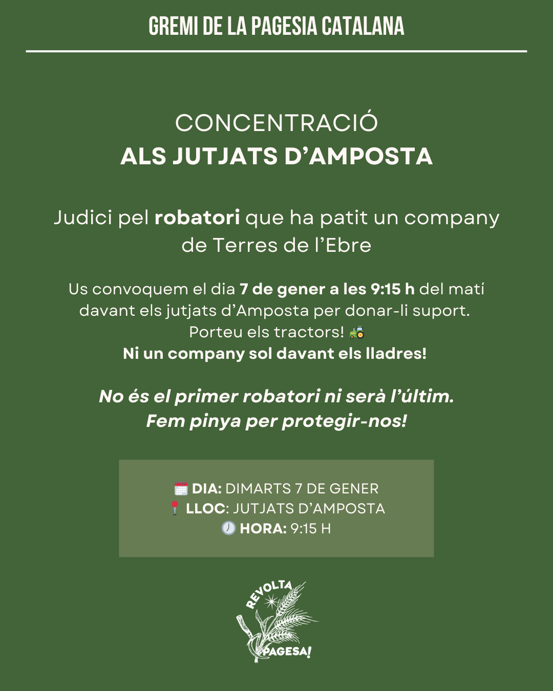 cartell anunciant la concentració als jutjats d’Amposta